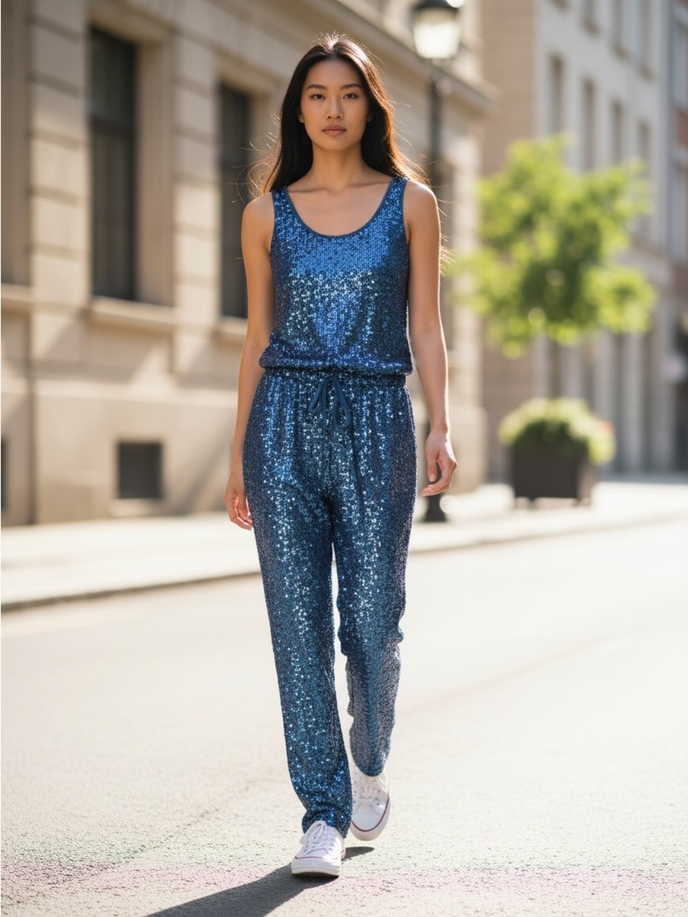 Style Rack Blue Sequin Tank Jumpsuit